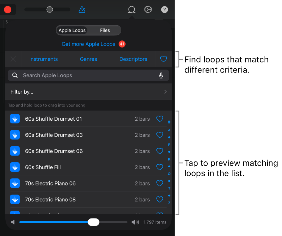 Loop Browser results list