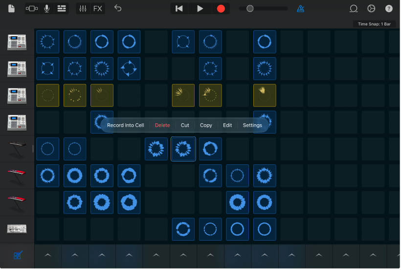 Figure. Live Loops grid with cell editing turned on.