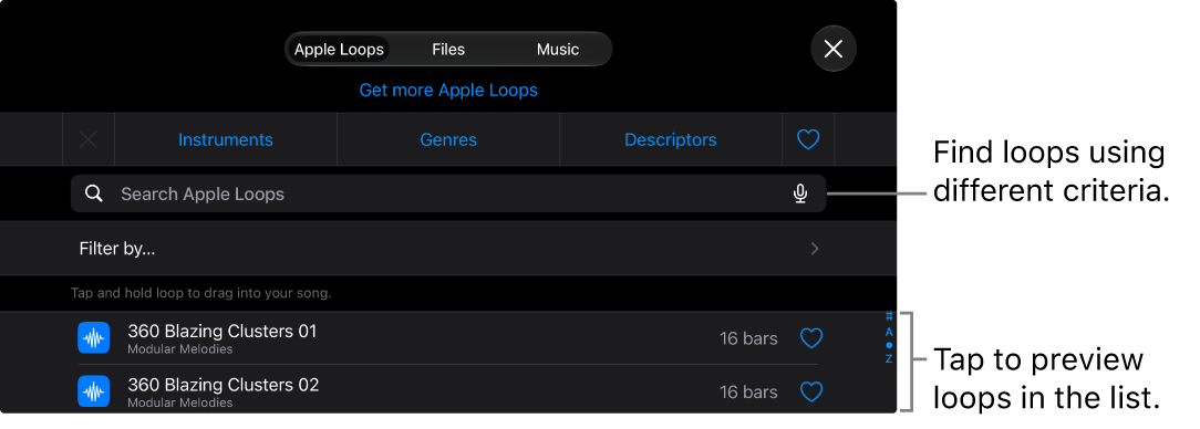 Loop Browser results list