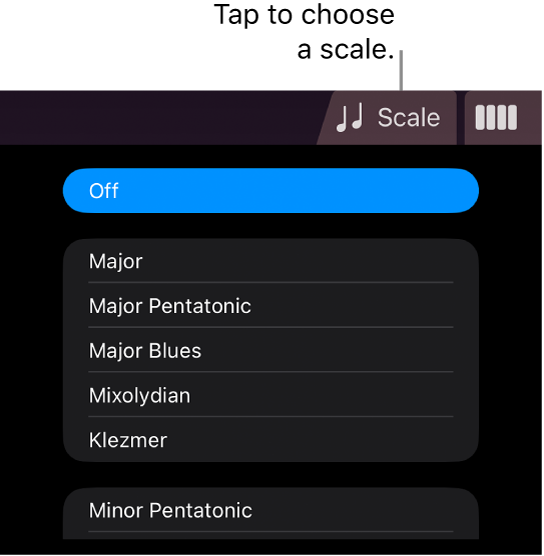 Strings Scale button and Scale list