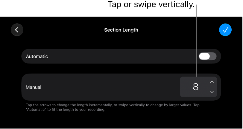 Controls for changing the length of a song section