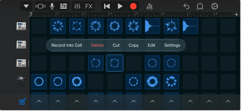 Figure. Live Loops grid with cell editing turned on.