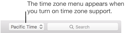 Time zone menu appears to left of search field when you turn on time zone support