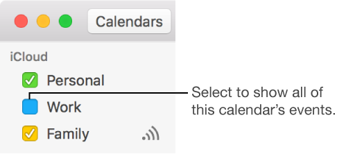 Select a calendar's checkbox to show all its events