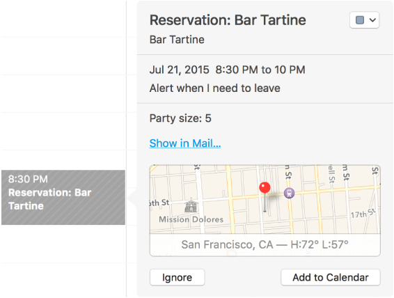 Info window for event found in Mail