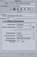 Figure. Dolby Digital Professional encoder pane in the Inspector window.