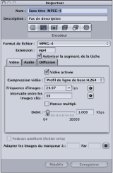 Figure. MPEG-4 Part 2 Encoder pane of the Inspector window.