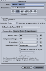 Figure. MPEG-2 Encoder pane in the Inspector window.