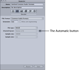 Figure. Common Audio Formats encoder pane in the Inspector window.