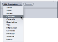 Figure. The Add Annotation pop-up menu in the Additional Information tab of the Inspector window.