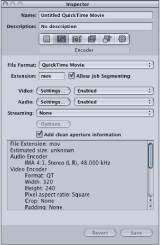 Figure. QuickTime Encoder pane with default settings.