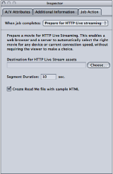 Figure. Job action form for creating output files for HTTP live streaming.