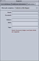 Figure. Job action form for publishing an output media file to a CNN iReport account.