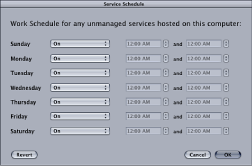 Figure. Work schedule dialog in the Apple Qmaster pane of System Preferences.
