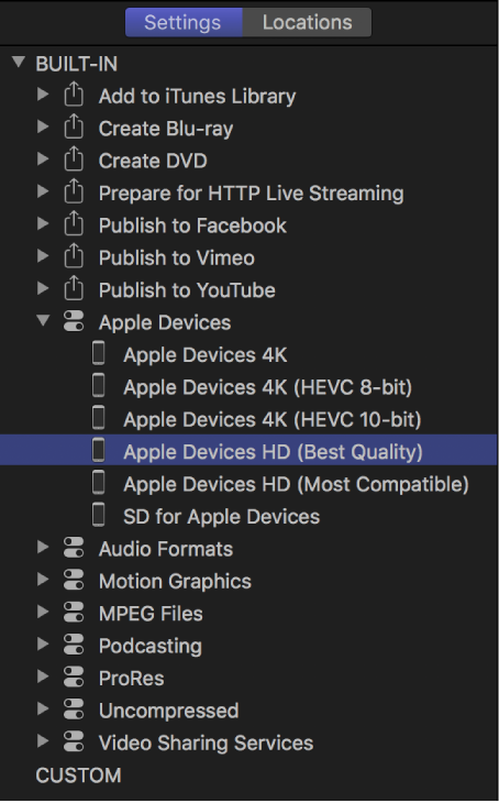 Settings pane with setting selected