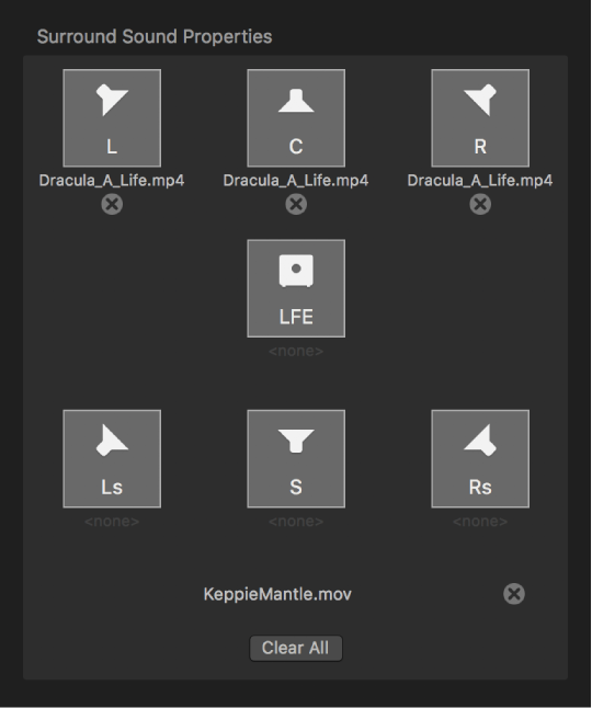 Inspector showing surround sound properties