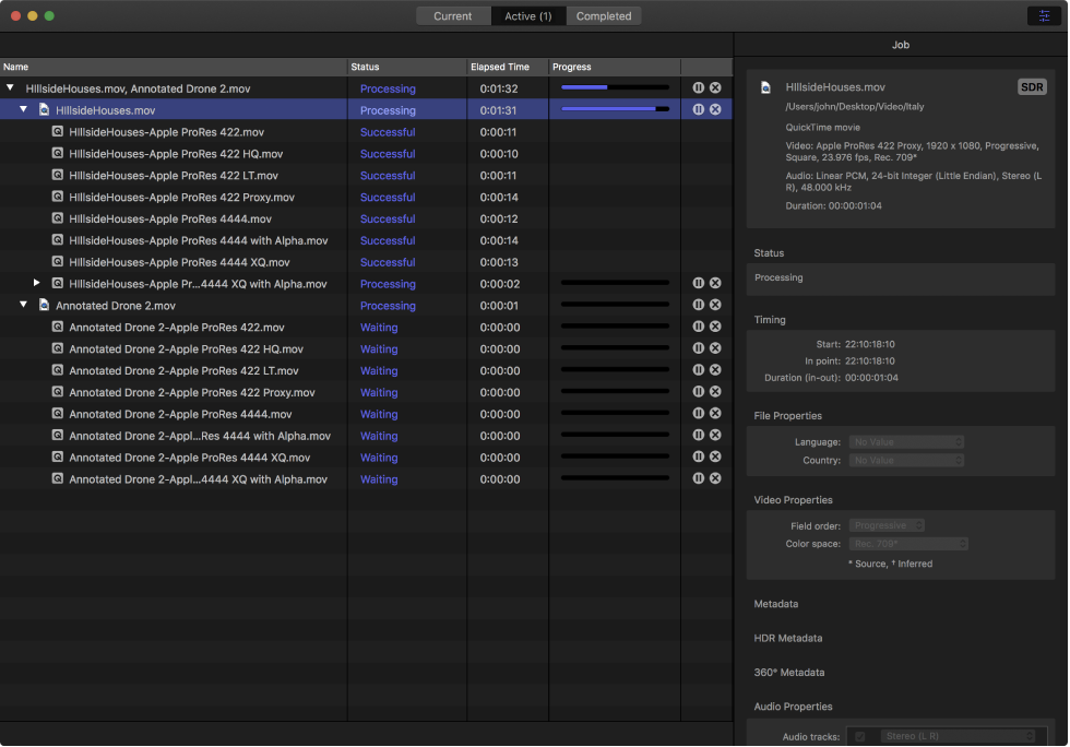 Compressor window showing Active view.