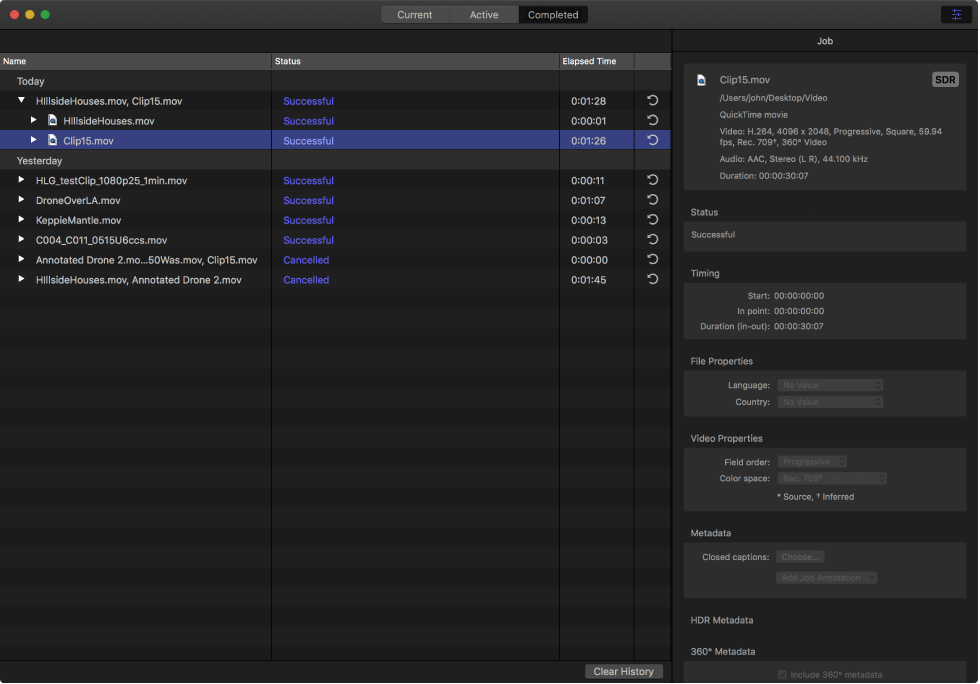 Completed view with inspector pane showing