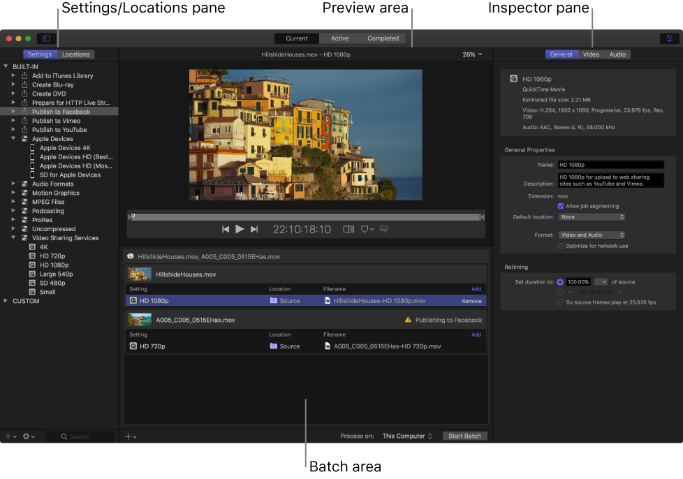 Compressor window showing the Current view.