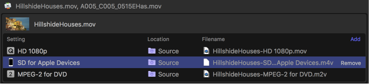 Batch area showing the output information contained in a job.