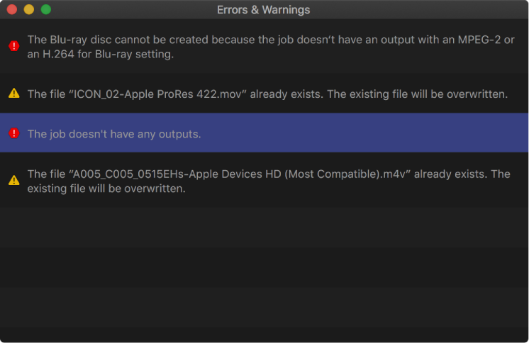 Errors & Warnings window
