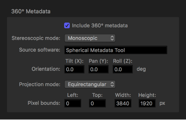 360° Metadata area of Job inspector.