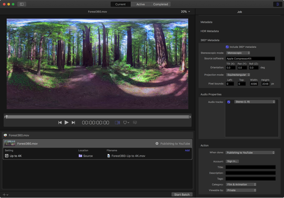 Compressor main window showing a 360° source file.