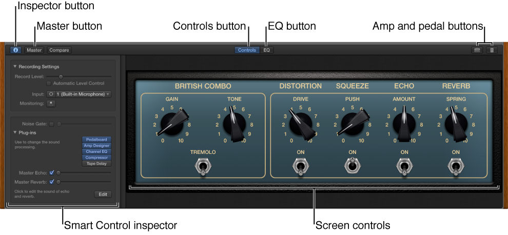 Figure. Smart Controls pane open, showing screen controls and menu bar
