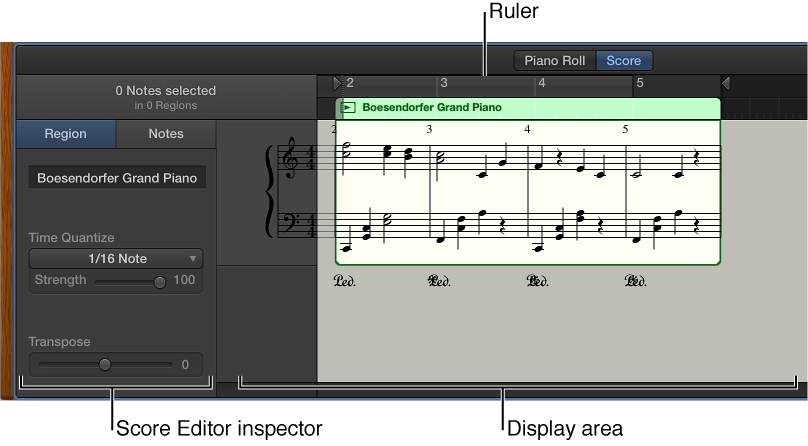 Figure. Score Editor showing inspector and display area.