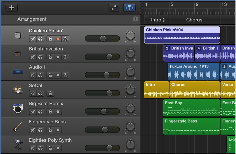 Figure. Different track types in the Tracks area.