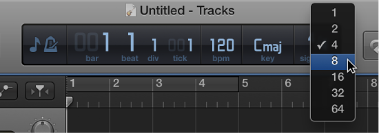 Figure. Choosing new time signature from pop-up menu in LCD