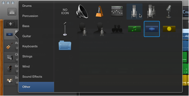 Figure. Selecting track icon from Icon shortcut menu.