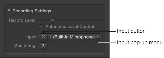 Figure. Input button and pop-up menu in the Smart Controls inspector.