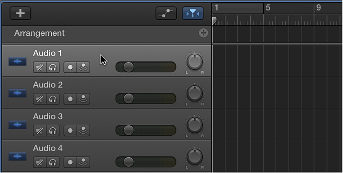 Figure. Selecting the header of an audio track.