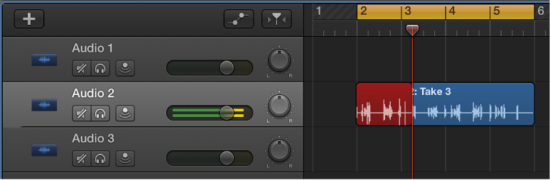 Figure. Showing a take folder recording in the Tracks area.