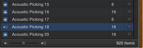 Figure. Volume slider in the Loop Browser.