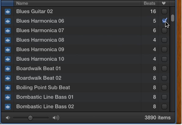 Figure. Favorites checkbox in the Loop Browser.