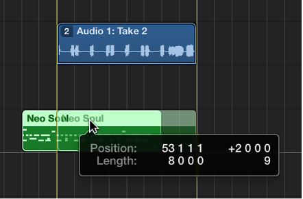 Figure. Tracks area showing moving a region using alignment guides.
