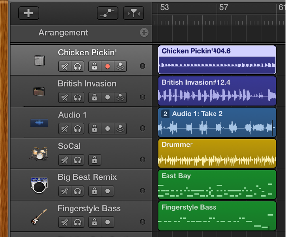 Figure. Tracks area showing different region and track types.