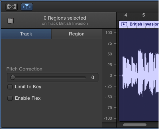 Figure. Audio Editor inspector showing Track controls