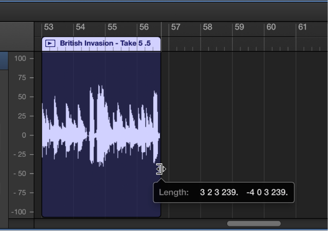 Figure. Trimming a region in the Audio Editor, showing the Trim pointer and Help tag