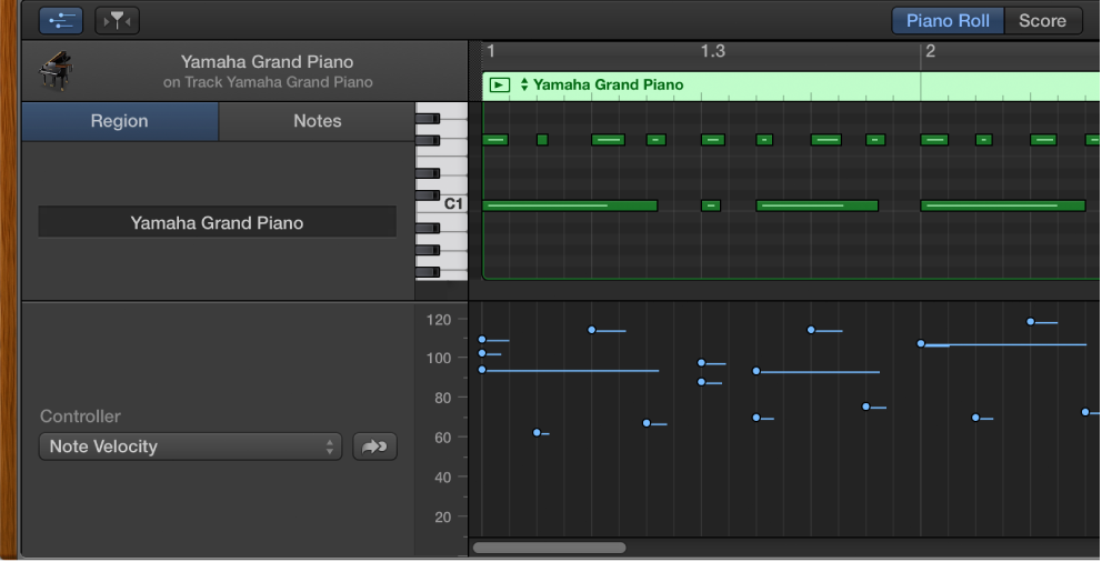 Figure. MIDI Draw area in Piano Roll Editor