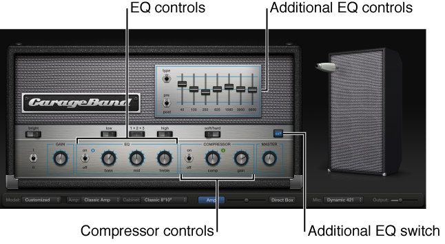 Figure. Bass Amp Designer showing EQ and Compressor controls.