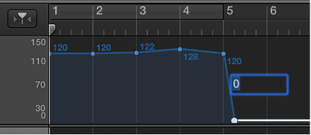 Figure. Tempo track, showing setting a tempo control point numerically
