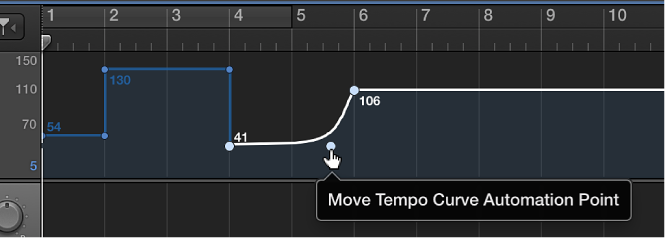 Figure. Tempo track, showing creating a tempo curve