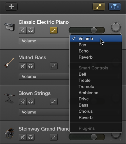 Figure. Showing the open Automation Parameter pop-up menu.