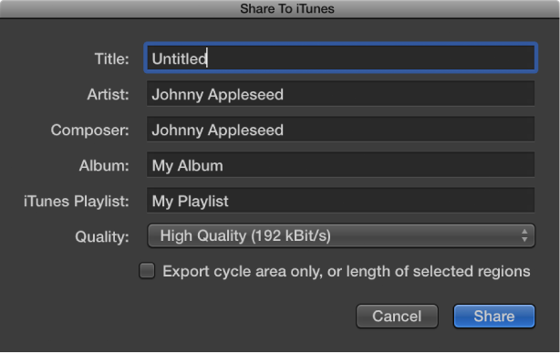 Figure. Share to iTunes dialog.