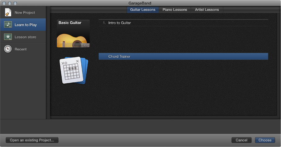 Figure. Project Chooser, selecting Chord Trainer