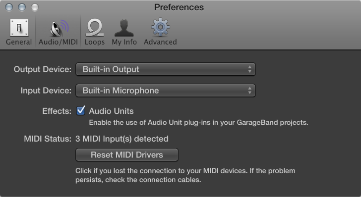 Figure. Audio/MIDI preferences.