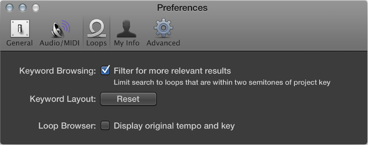 Figure. Loops preferences.